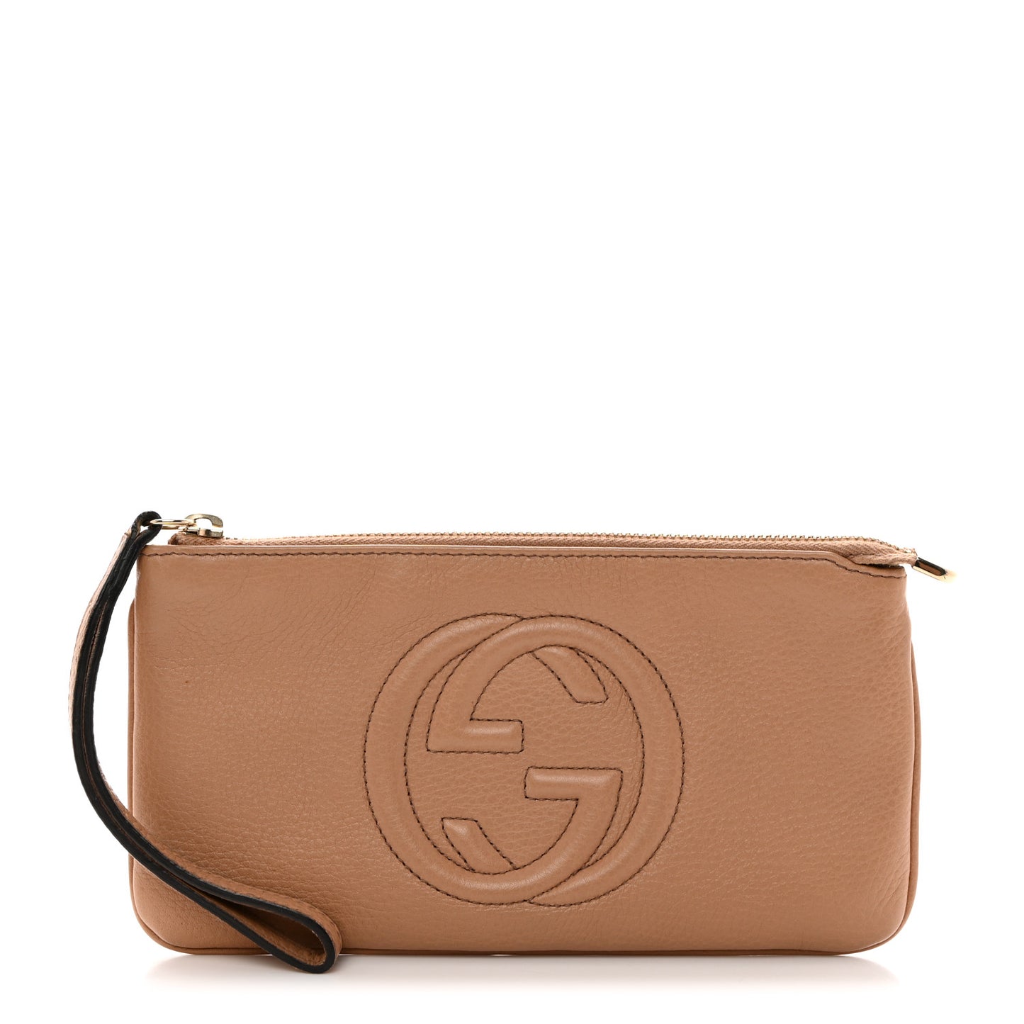 Pebbled Calfskin Soho Wristlet Camelia