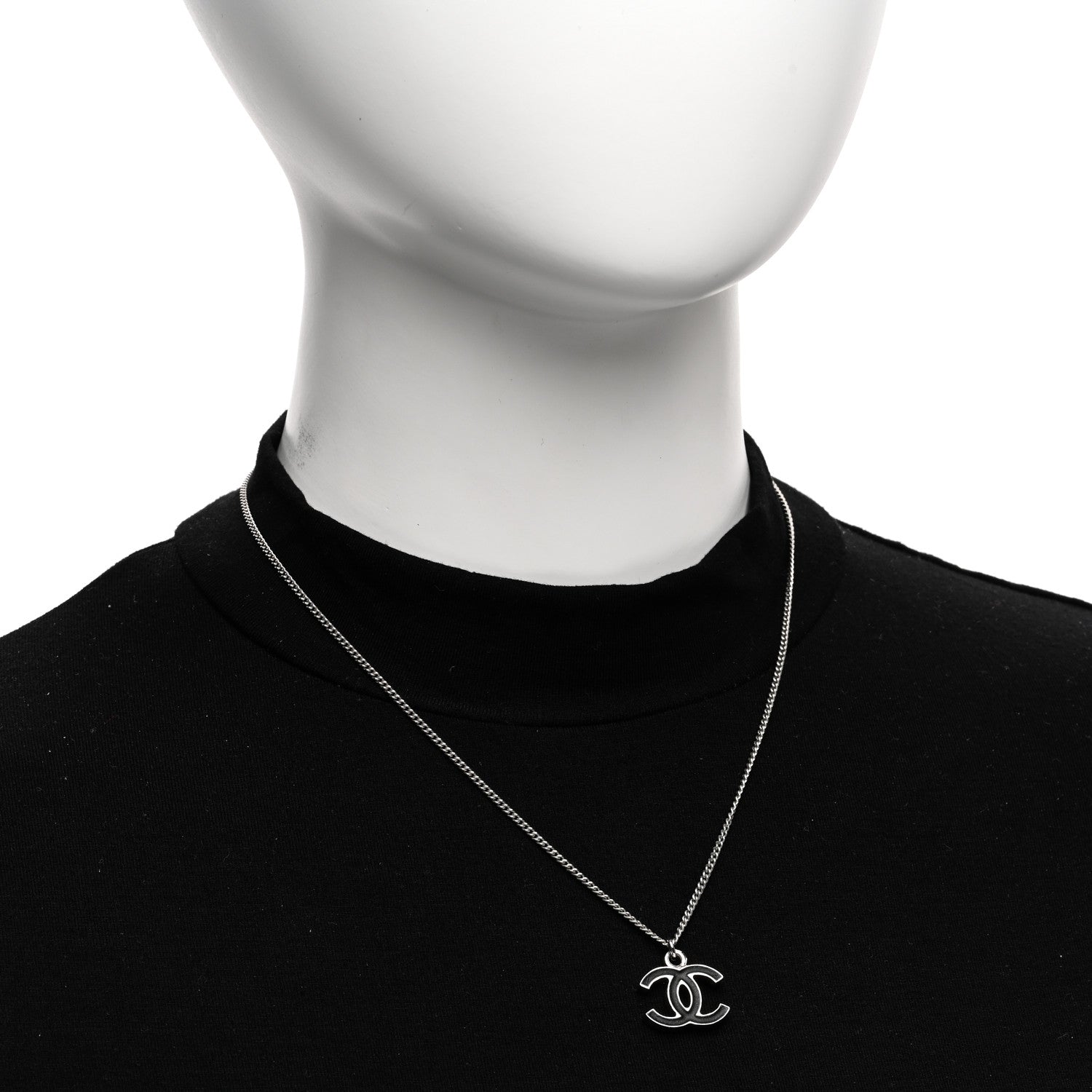 Chanel Enamel CC Pendant Necklace Black Silver 2 of 5