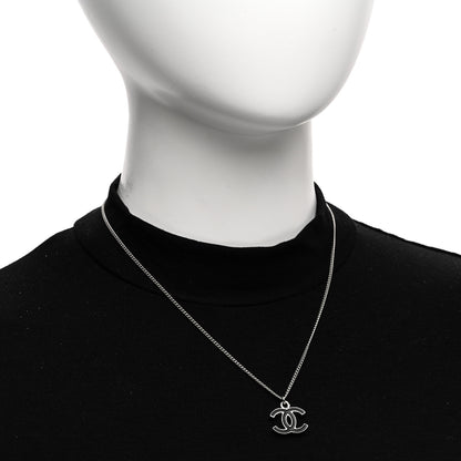 Chanel Enamel CC Pendant Necklace Black Silver 2 of 5