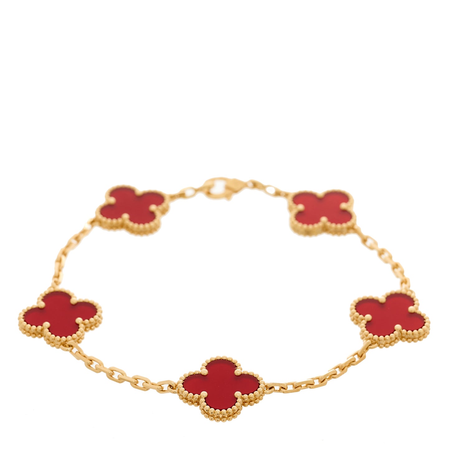 18K Rose Gold Carnelian 5 Motifs Vintage Alhambra Bracelet