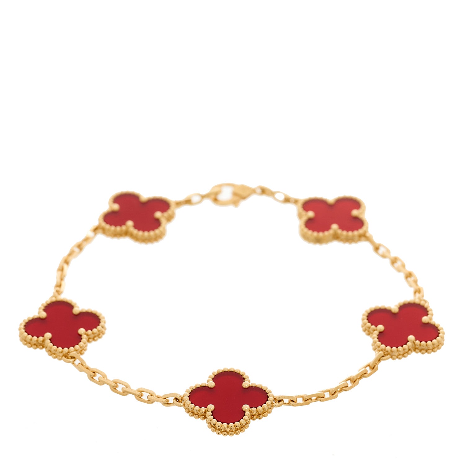 Van Cleef & Arpels 18K Rose Gold Carnelian 5 Motifs Vintage Alhambra Bracelet 1 of 4