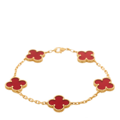 Van Cleef & Arpels 18K Rose Gold Carnelian 5 Motifs Vintage Alhambra Bracelet 1 of 4