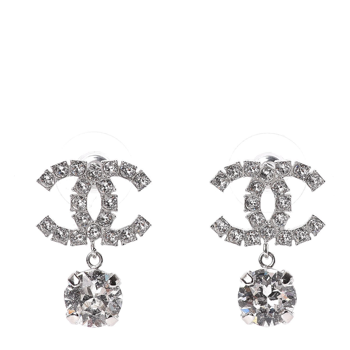 Crystal CC Drop Earrings Silver