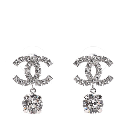 Chanel Crystal CC Drop Earrings Silver 1 of 5