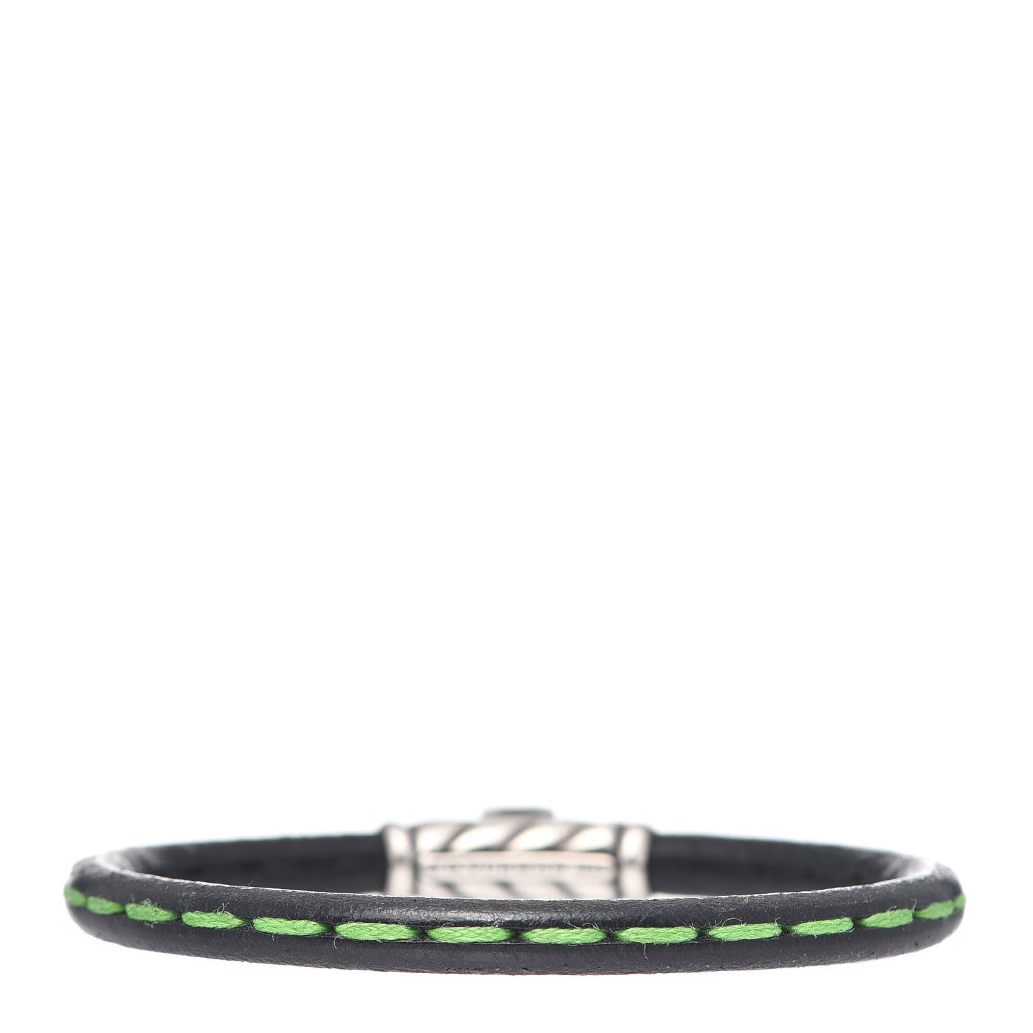 David Yurman Sterling Silver Black Leather Chevron Green Stitch Mens Bracelet 1 of 5