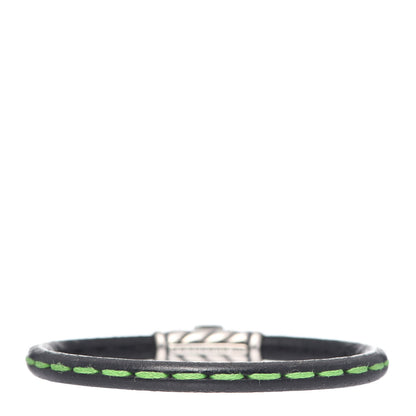 David Yurman Sterling Silver Black Leather Chevron Green Stitch Mens Bracelet 1 of 5