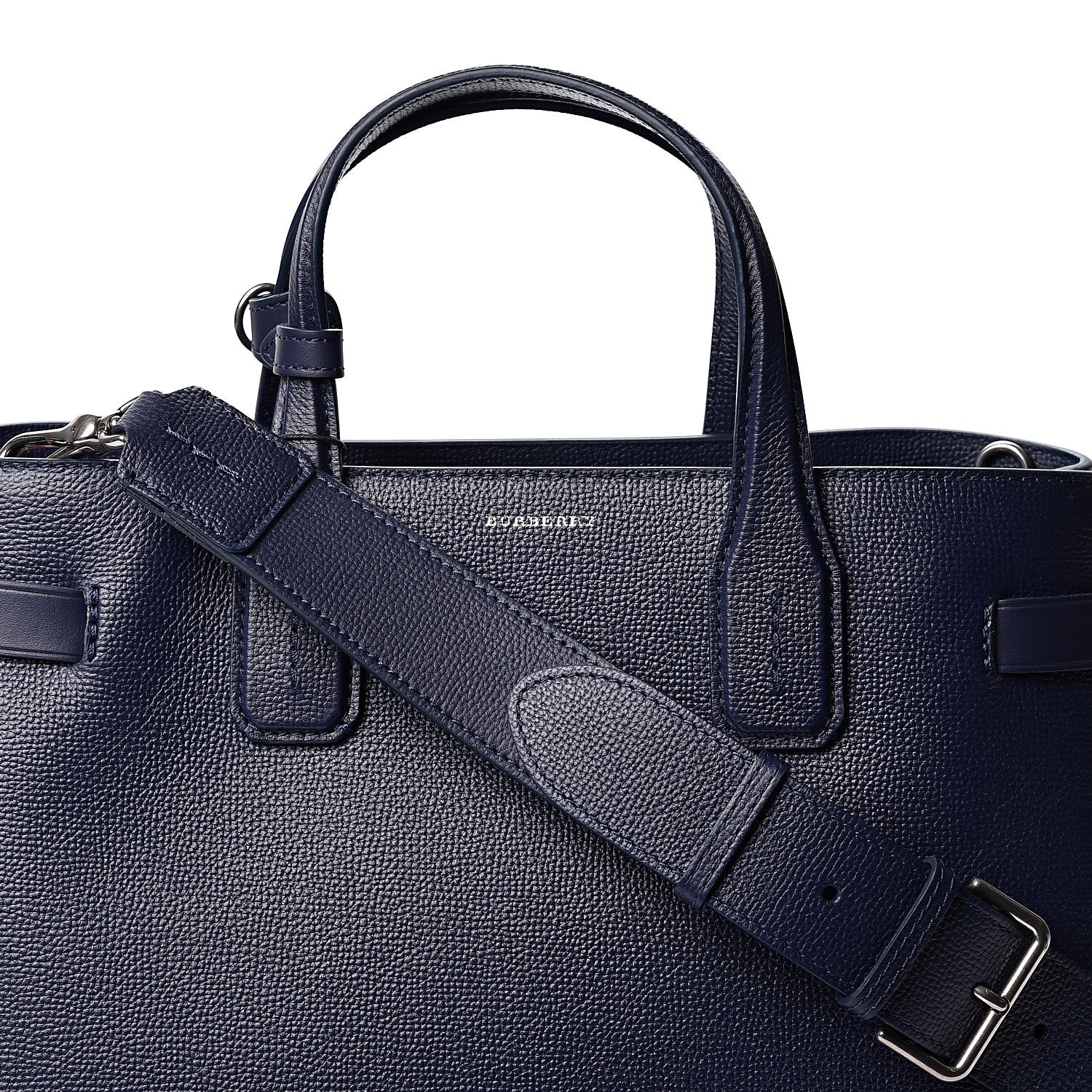 Burberry Derby Calfskin Vintage Check Medium Banner Tote Regency Blue 7 of 9