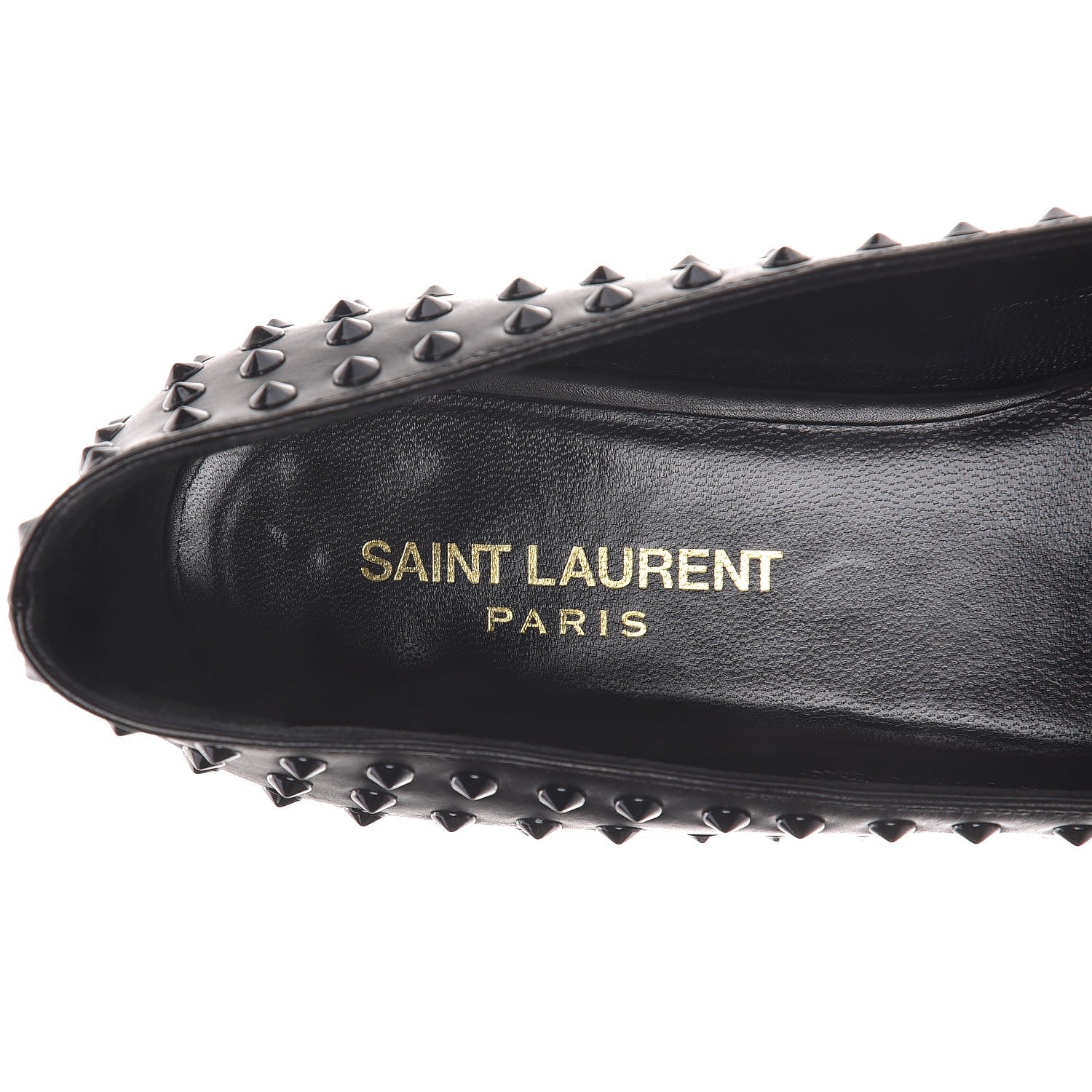 Saint Laurent Calfskin Studded Paris Ballerina Flats 37 Black 9 of 10