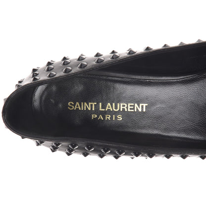 Saint Laurent Calfskin Studded Paris Ballerina Flats 37 Black 9 of 10