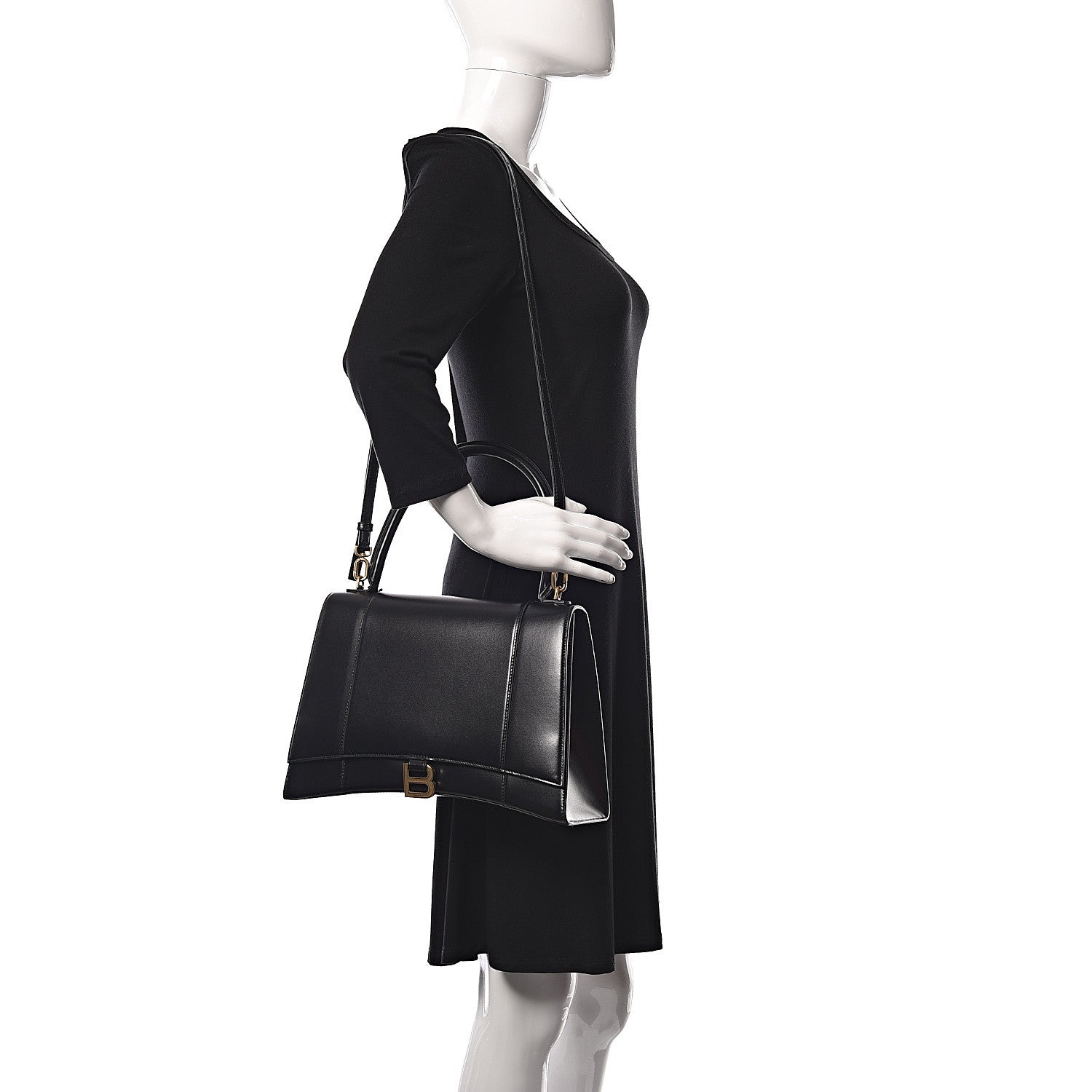 Balenciaga Shiny Box Calfskin Medium Hourglass Top Handle Bag Black 2 of 9