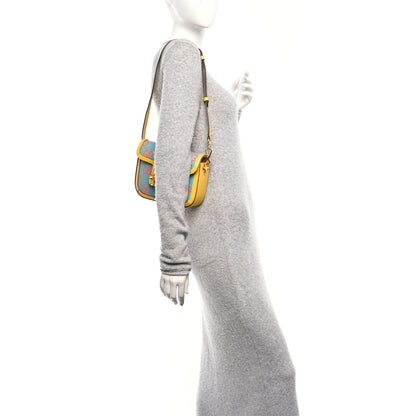 Gucci Azalea Calfskin GG Monogram Bi-Color Debossed Mini Horsebit 1955 Shoulder Bag Dusty Azure Stone Topaz Deep Orange 2 of 10