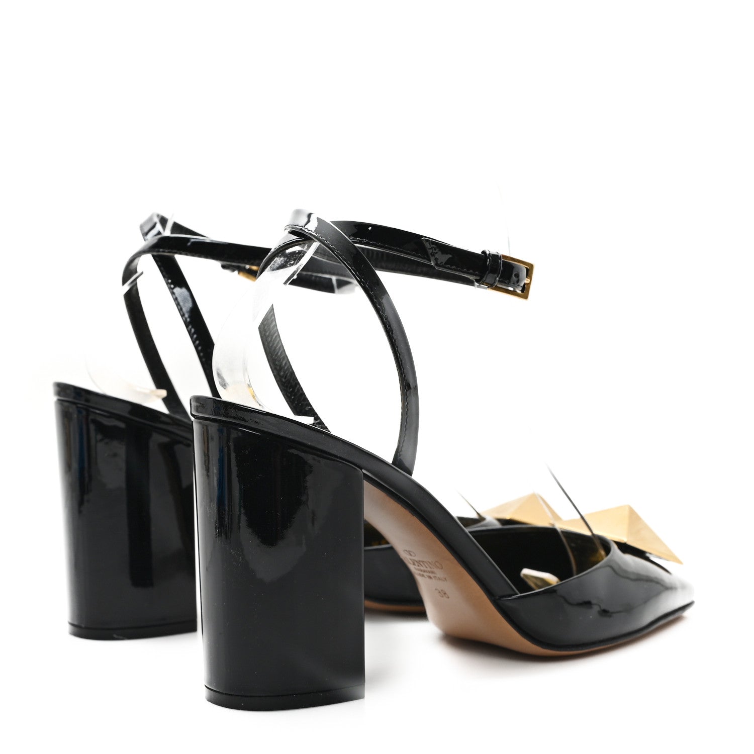 Valentino Garavani Patent One Stud Ankle Strap 90mm Block Heel Pumps 38 Black 5 of 10