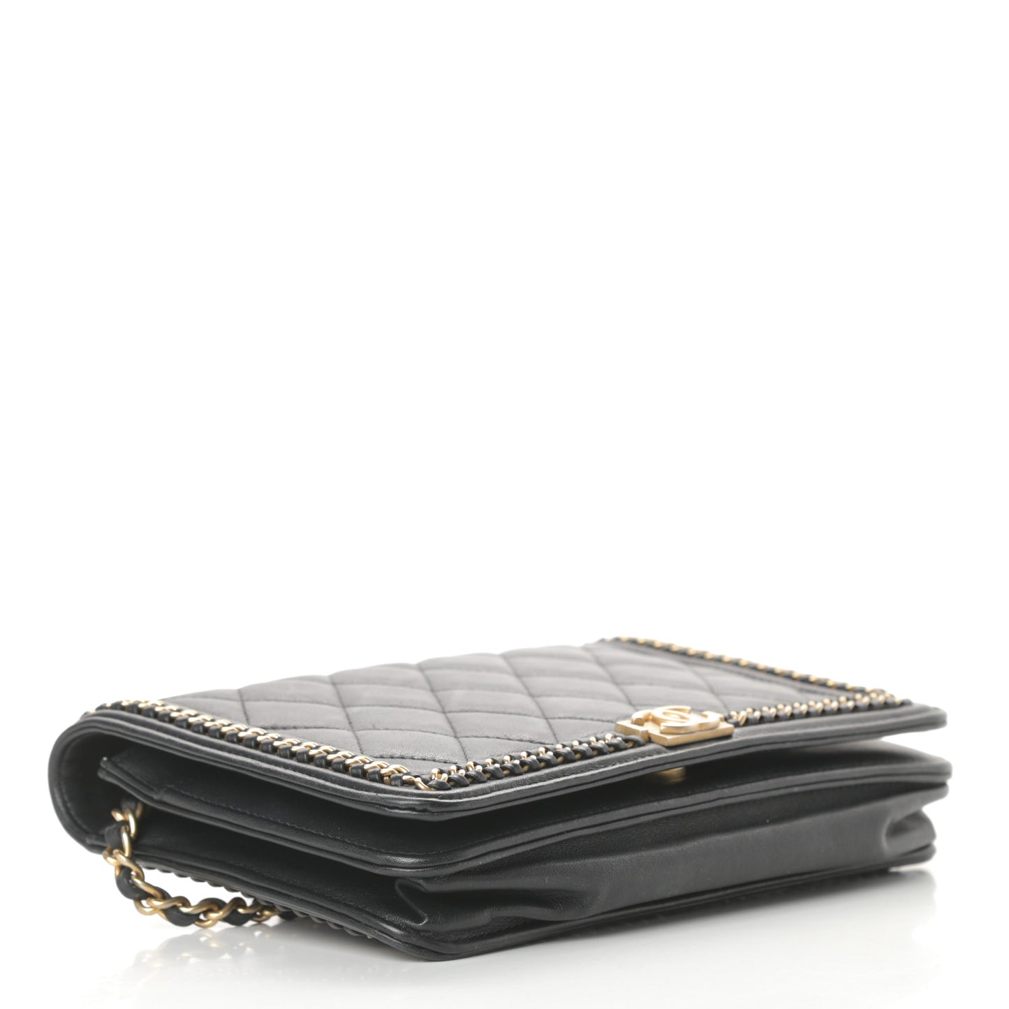 Calfskin Quilted Chain Around Boy Wallet On Chain WOC Black