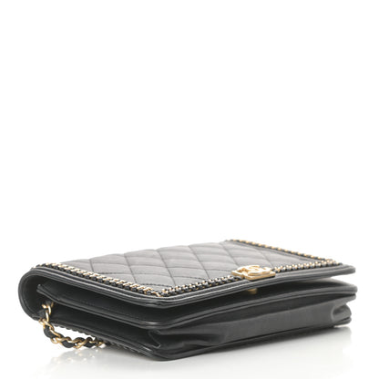 Chanel Calfskin Quilted Chain Around Boy Wallet On Chain WOC Black 4 of 14