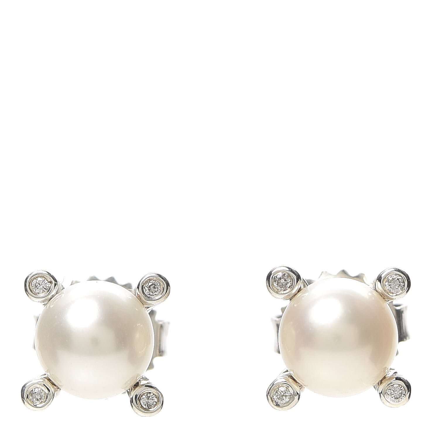 David Yurman Sterling Silver Diamond Pearl 7mm Earrings 1 of 4