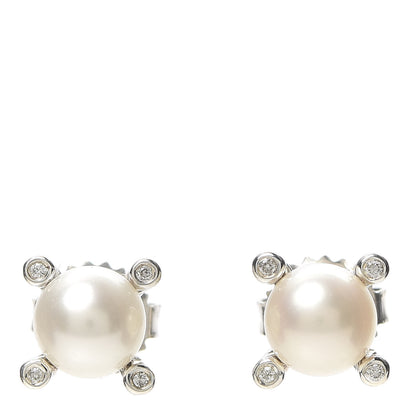 David Yurman Sterling Silver Diamond Pearl 7mm Earrings 1 of 4
