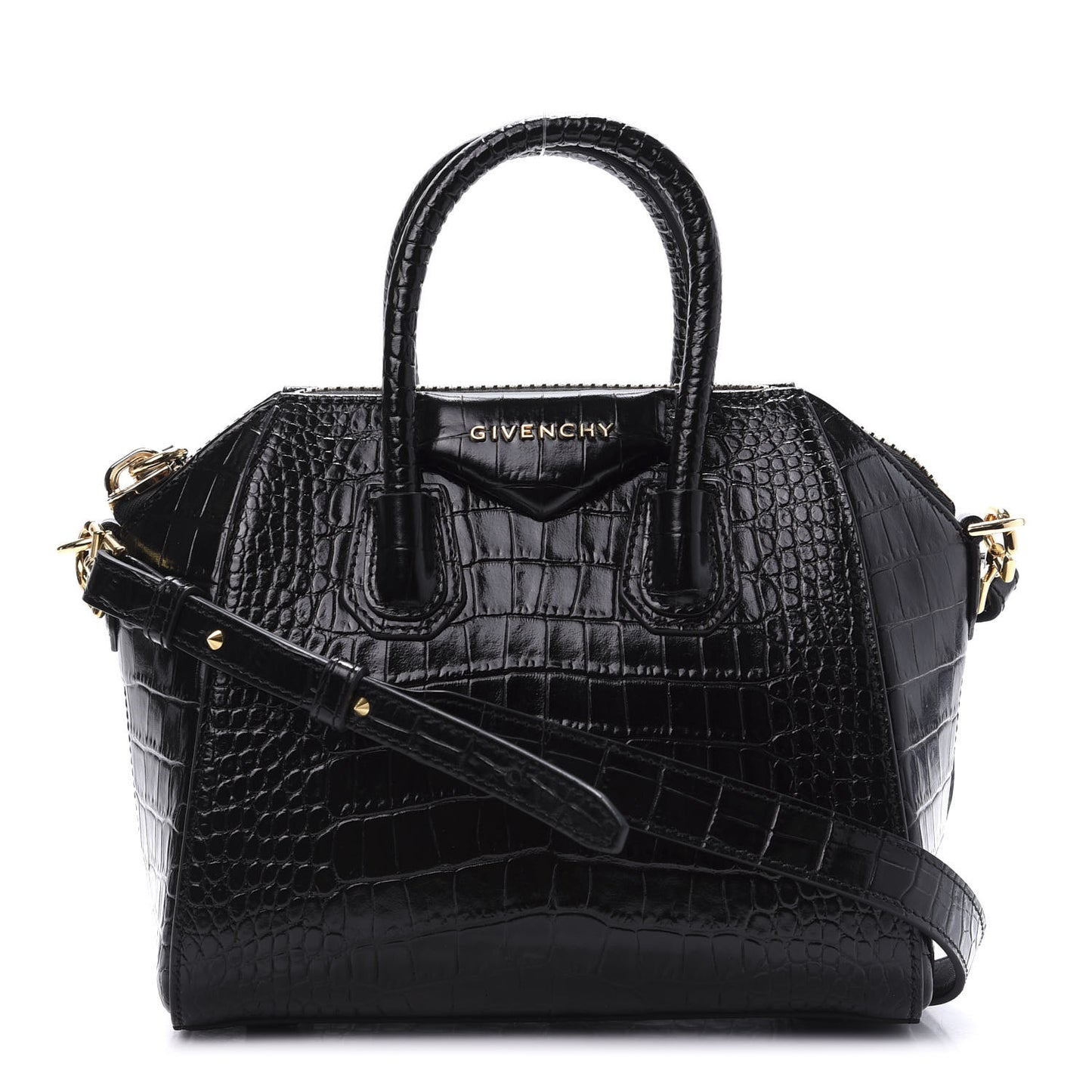 Calfskin Crocodile Embossed Mini Antigona Black