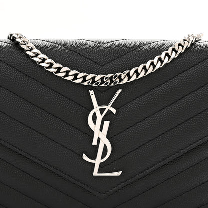 Saint Laurent Grain De Poudre Matelasse Chevron Monogram Chain Wallet Black 8 of 10