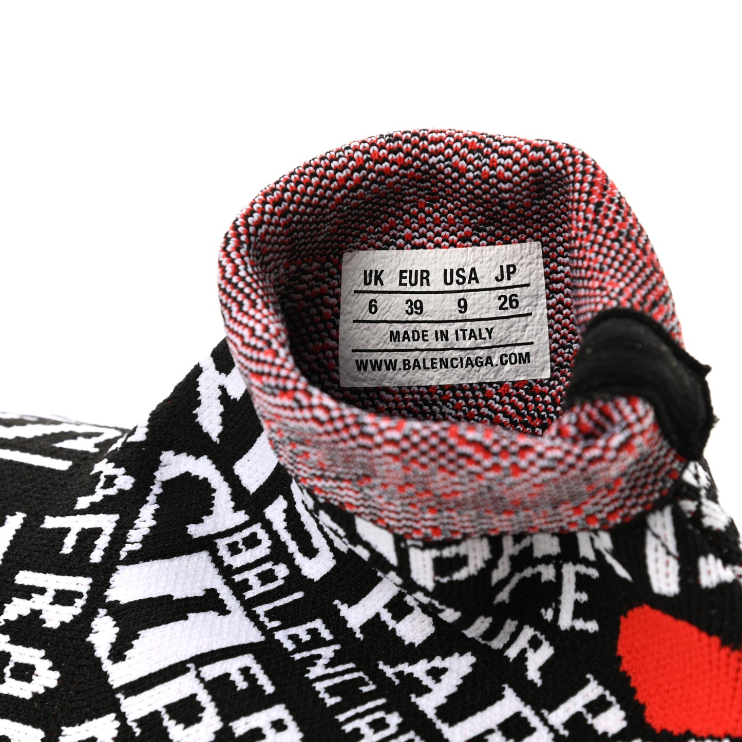 Neoprene Knit Bonjour Paris Womens Speed Sneakers 39 Black White Red