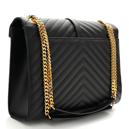 Saint Laurent Grain De Poudre Matelasse Chevron Large Monogram Satchel Black 3 of 10