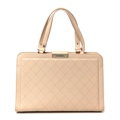 Chanel Grained Calfskin Stitched Large Label Click Shopper Tote Light Beige 1 of 7
