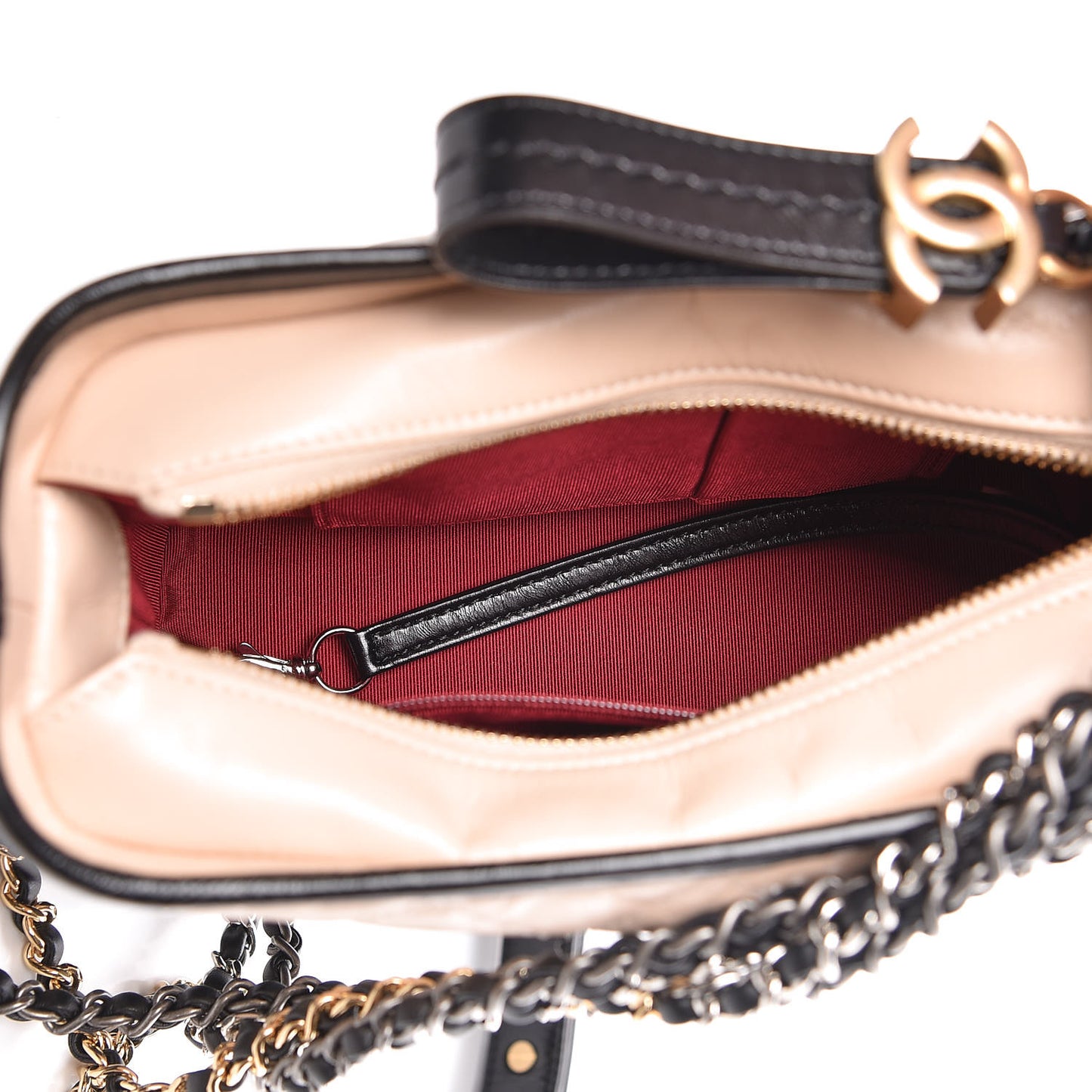 Aged Calfskin Quilted Small Gabrielle Hobo Beige Black