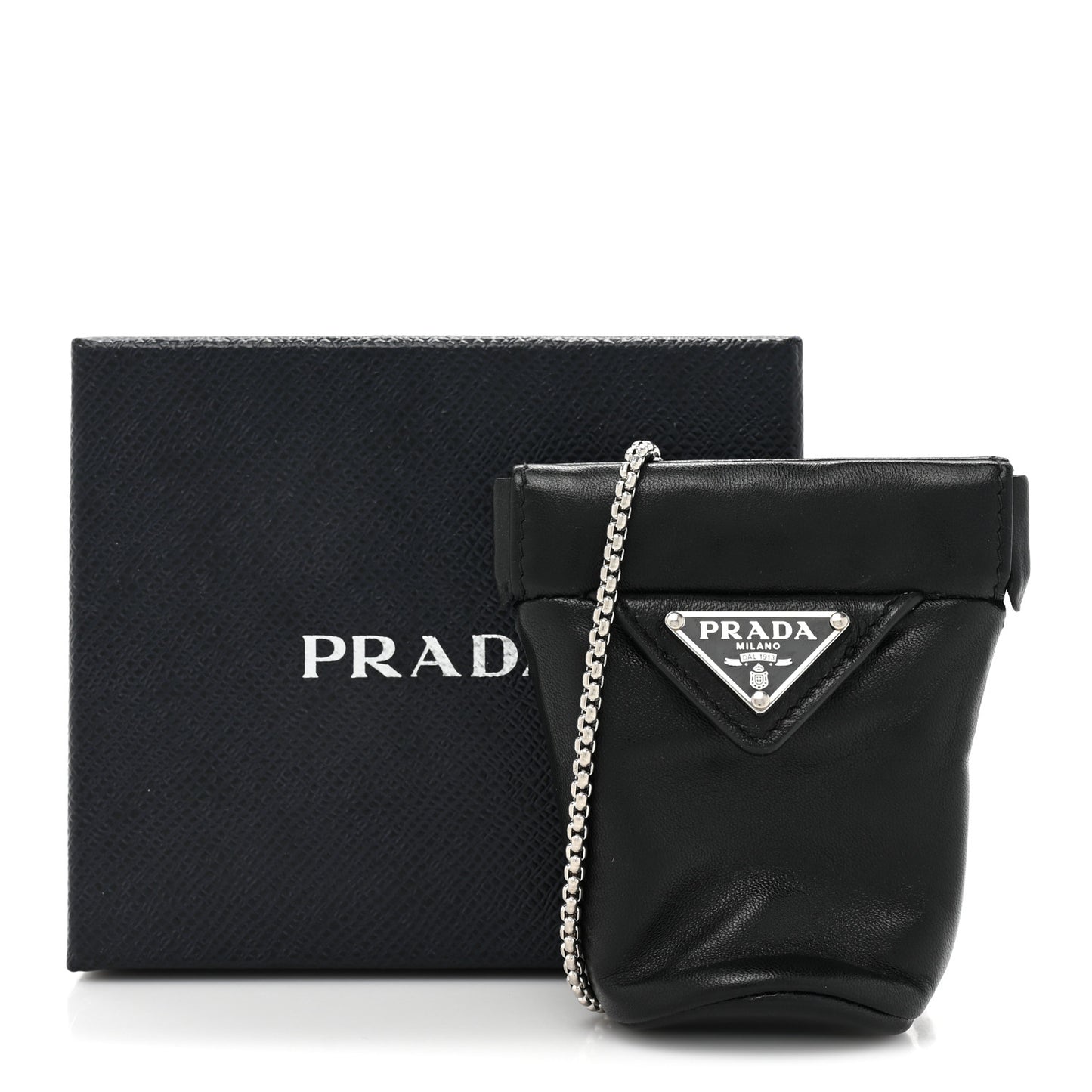 Nappa Re-Nylon Metal Triangle Logo Mini Bucket Crossbody Pouch Black