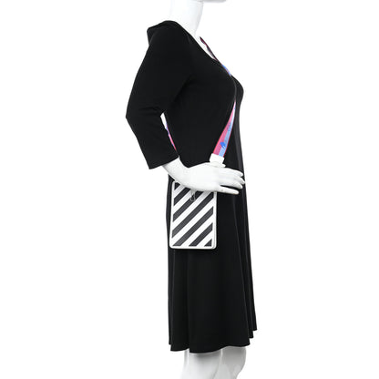 Off-White Saffiano Striped Phone Bag Black White 2 of 7
