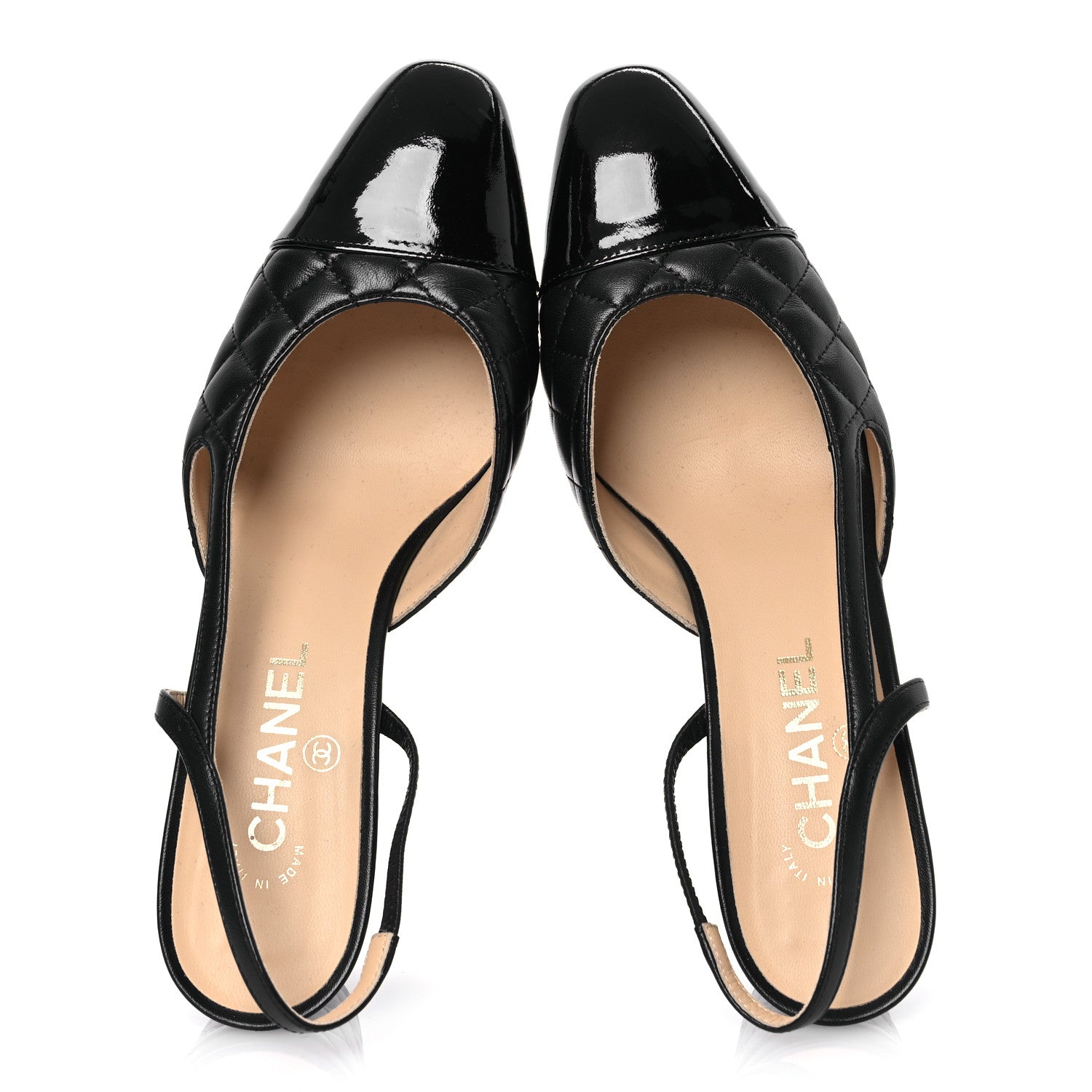 Chanel Lambskin Patent Calfskin Quilted Cap Toe CC Slingback Pumps 39.5 Black 2 of 10