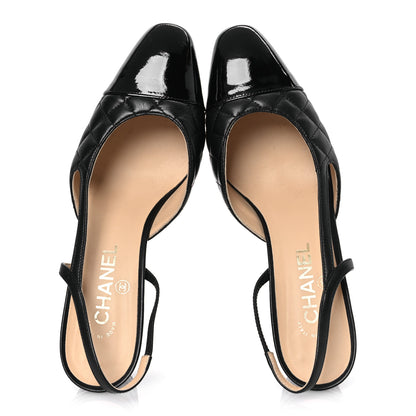 Chanel Lambskin Patent Calfskin Quilted Cap Toe CC Slingback Pumps 39.5 Black 2 of 10