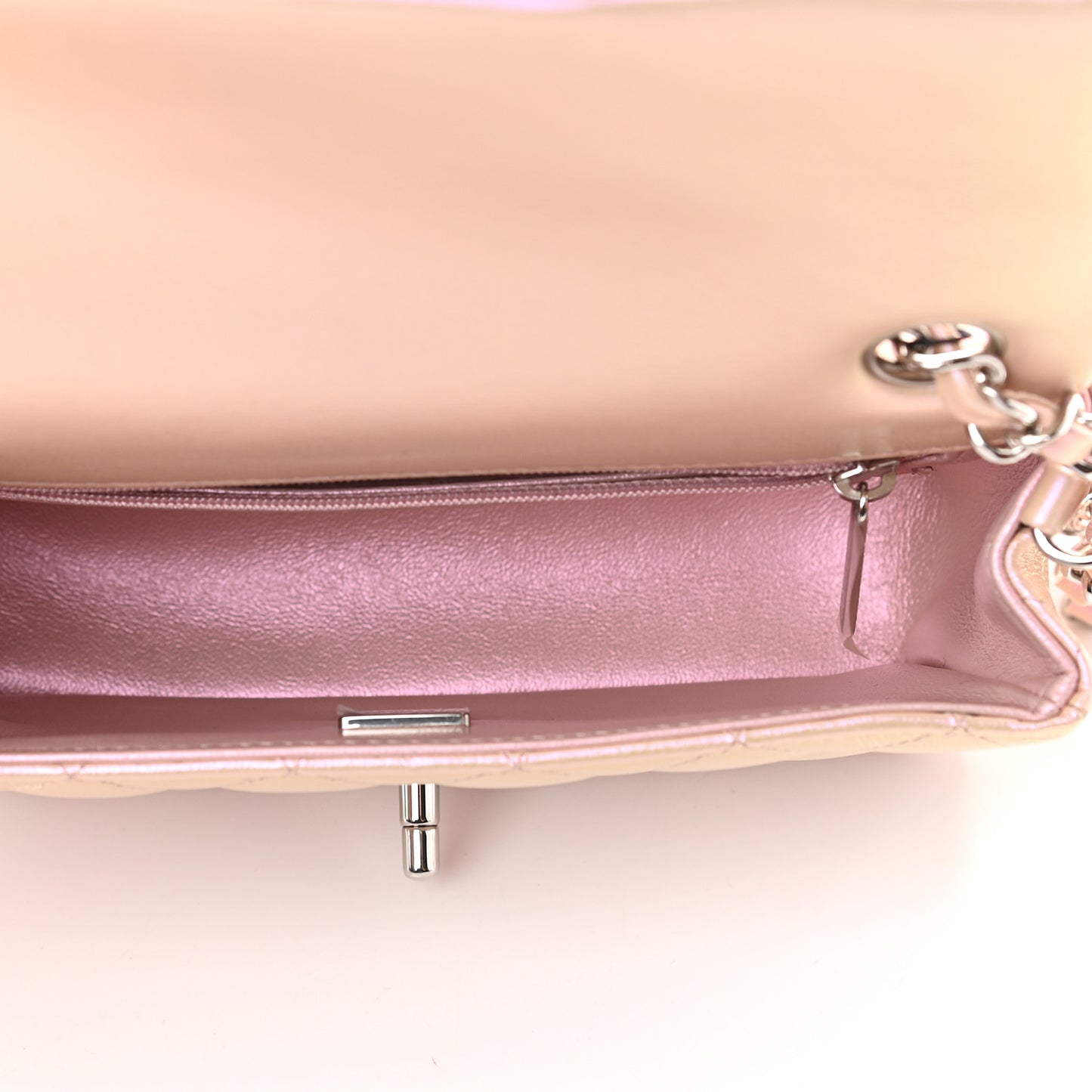 Iridescent Lambskin Quilted Mini Rectangular Flap Pink
