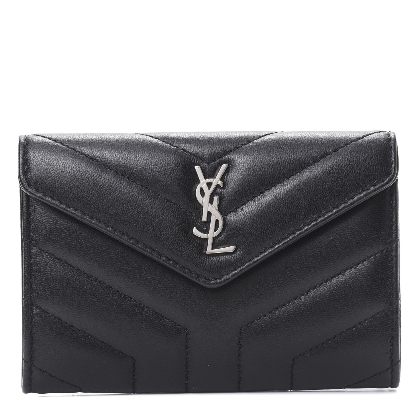 Lambskin Y Quilted Monogram Small Loulou Envelope Wallet Black