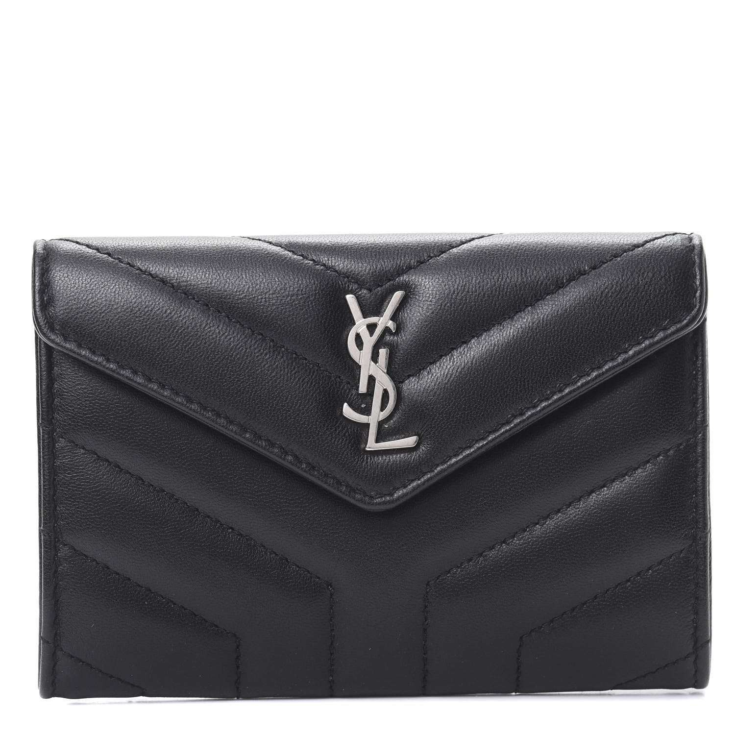 Saint Laurent Lambskin Y Quilted Monogram Small Loulou Envelope Wallet Black 1 of 8