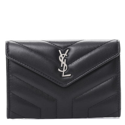 Saint Laurent Lambskin Y Quilted Monogram Small Loulou Envelope Wallet Black 1 of 8