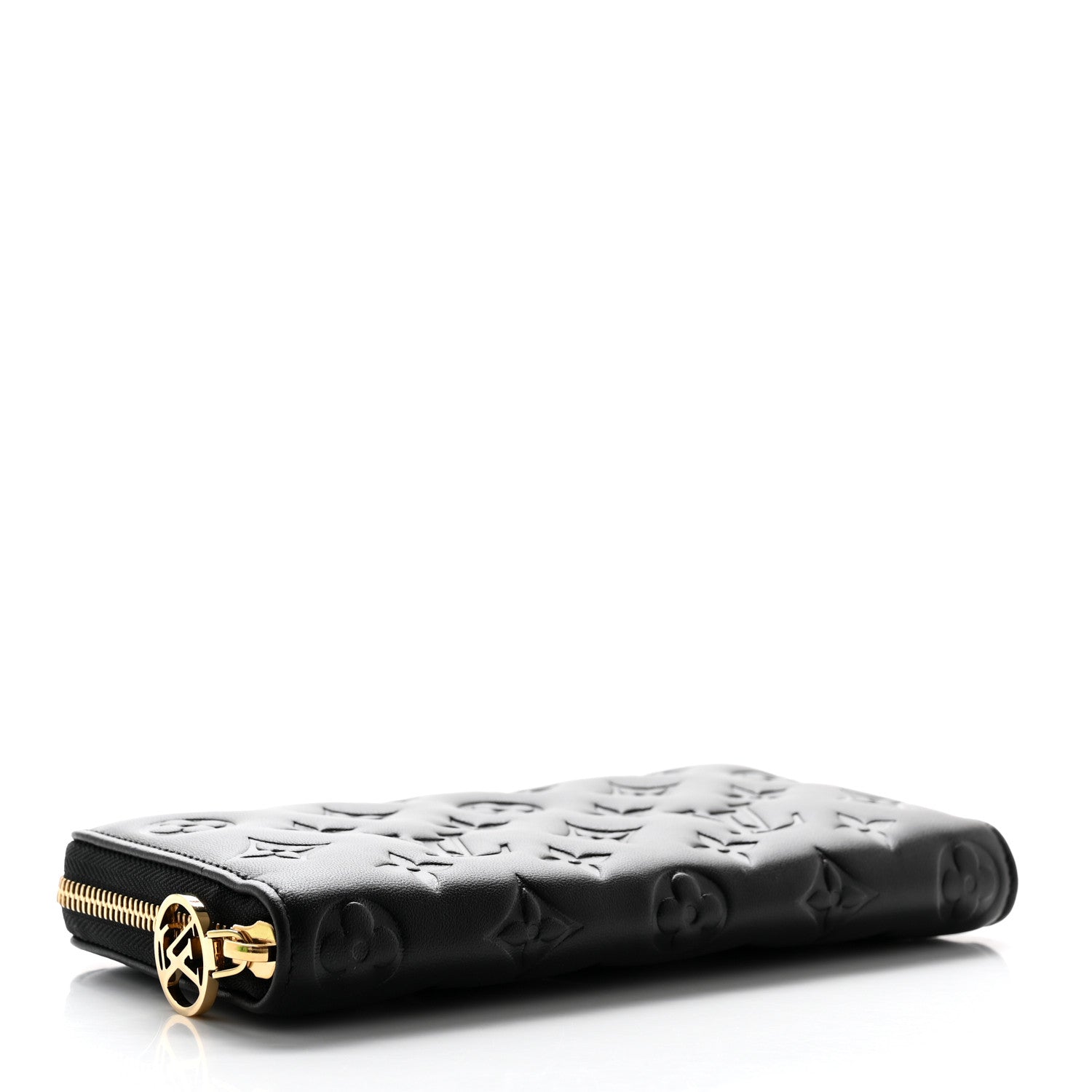Louis Vuitton Lambskin Embossed Monogram Coussin Zippy Wallet Black 4 of 6