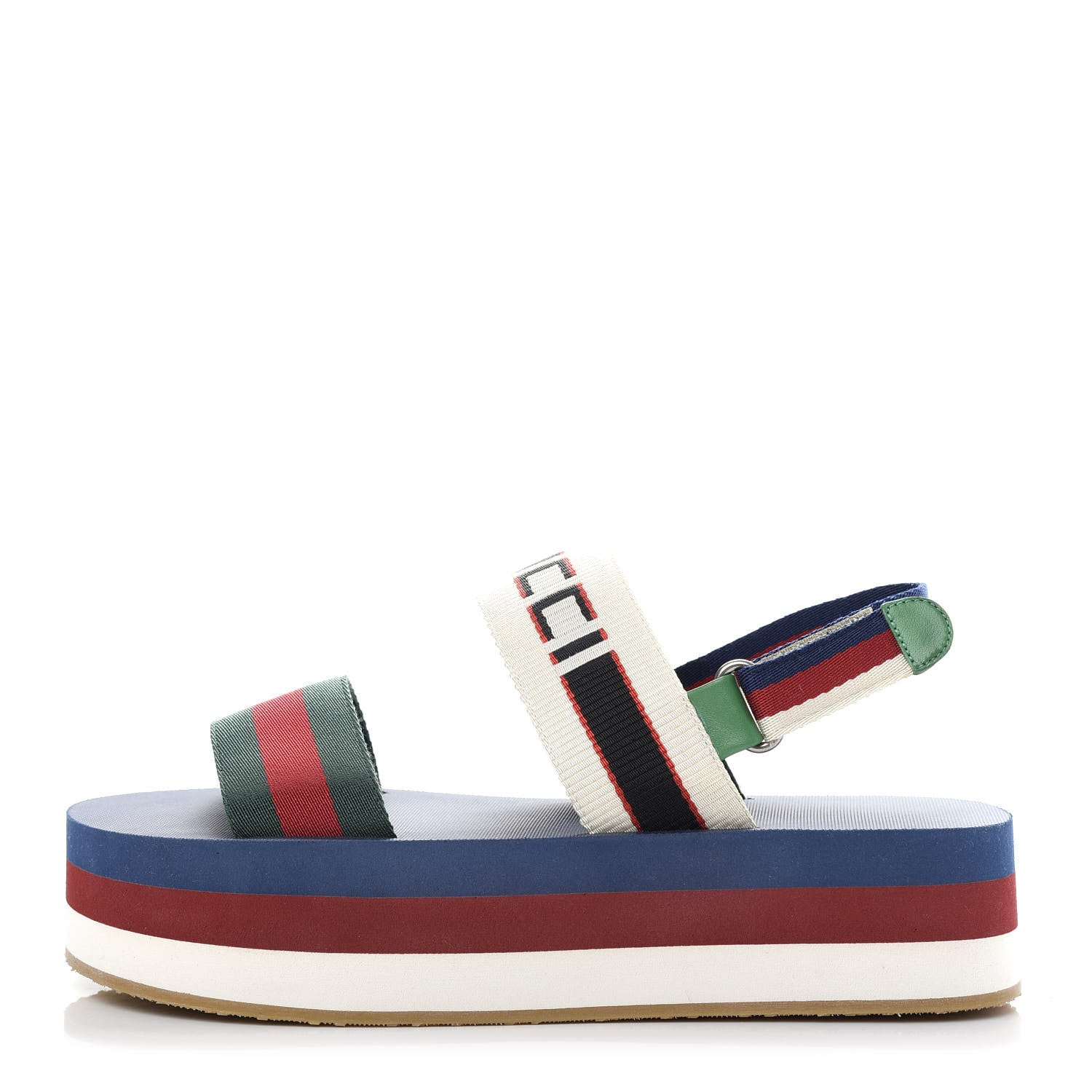 Gucci Canvas Logo Stripe Flatform Slingback Sandals 38 Green Red Blue 1 of 10