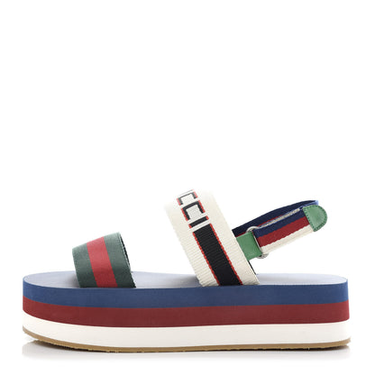 Gucci Canvas Logo Stripe Flatform Slingback Sandals 38 Green Red Blue 1 of 10