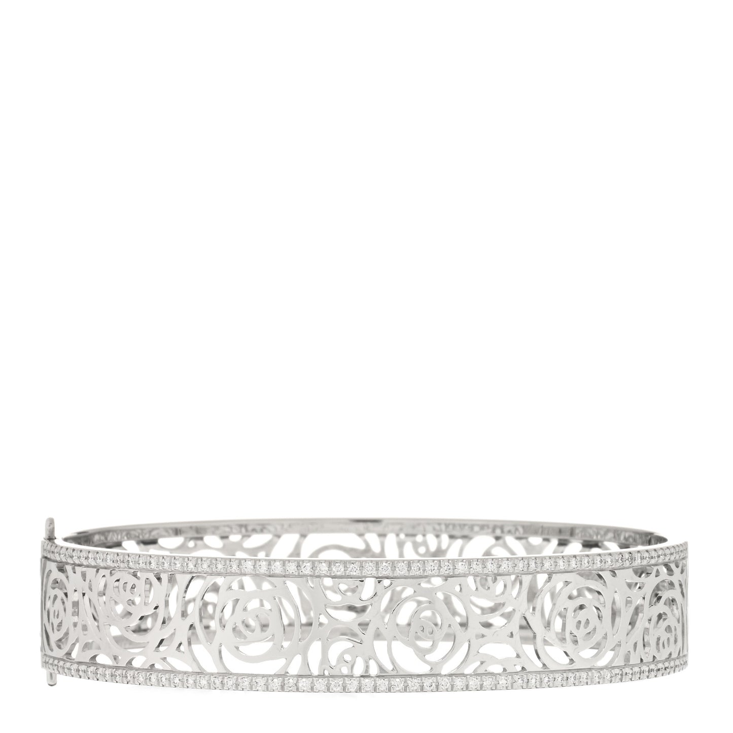 18K White Gold Diamond Camelia Ajoure Bangle Bracelet L