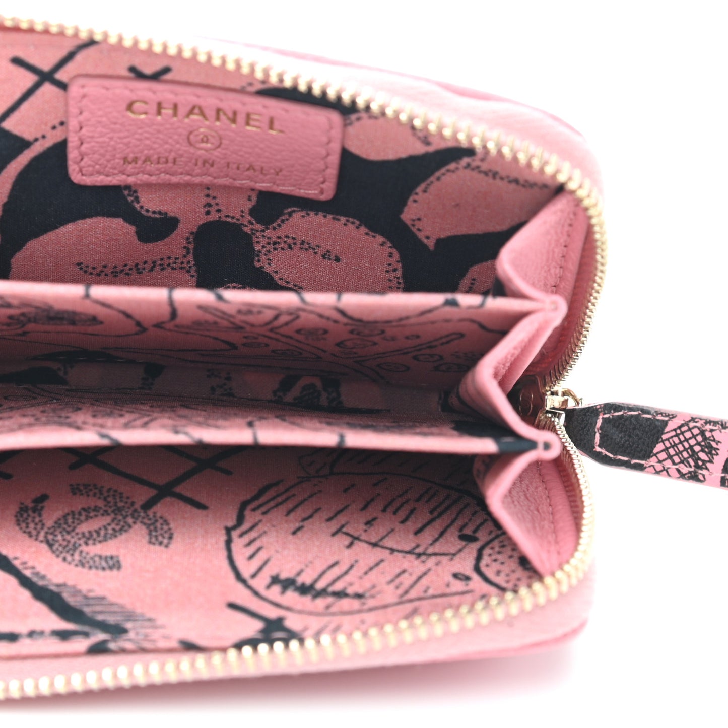 Goatskin Camellia Zip Coin Purse Pink