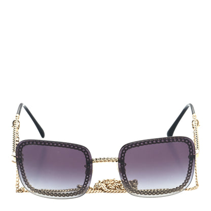 Chanel Metal Removable Chain Square Sunglasses 4244 Black 2 of 8