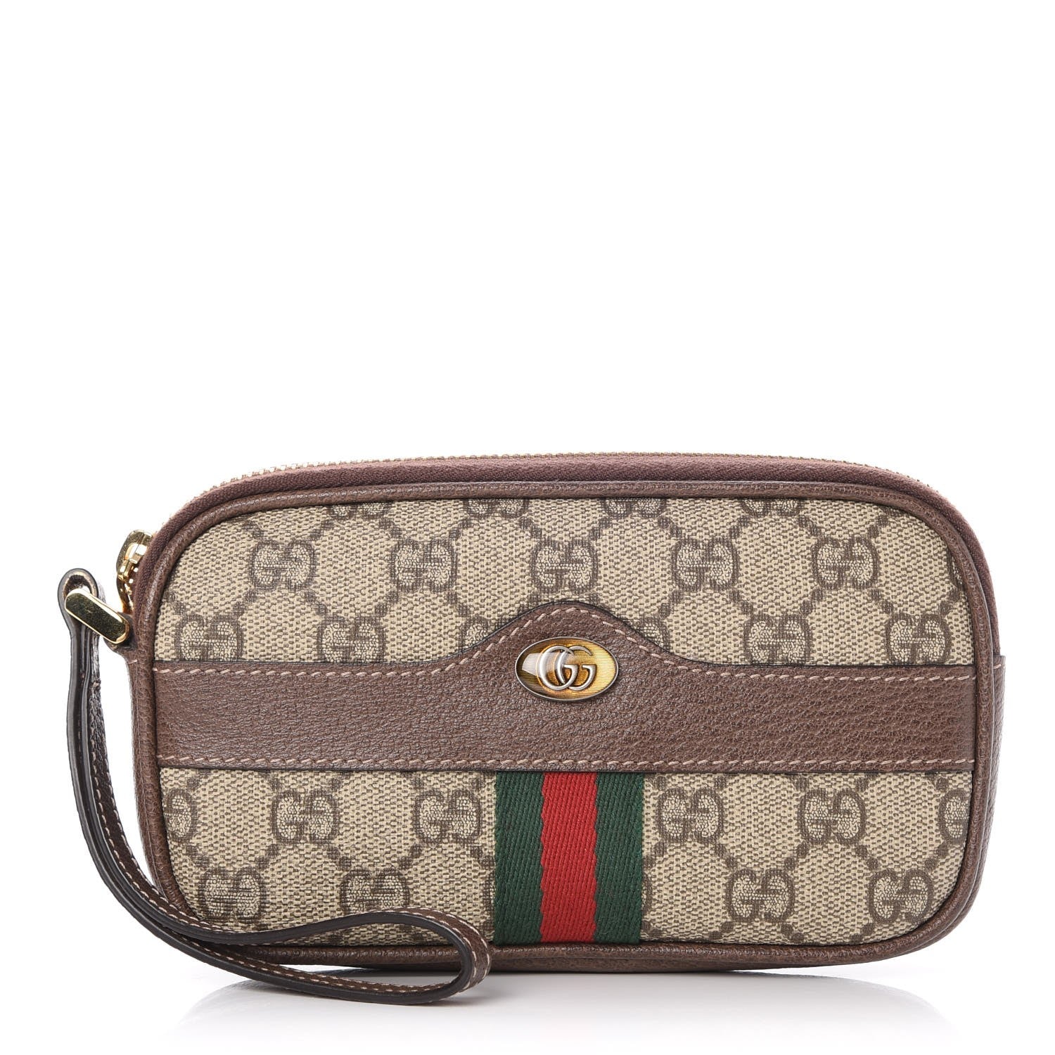 Gucci GG Supreme Monogram Ophidia Phone Case Wristlet Brown 1 of 8