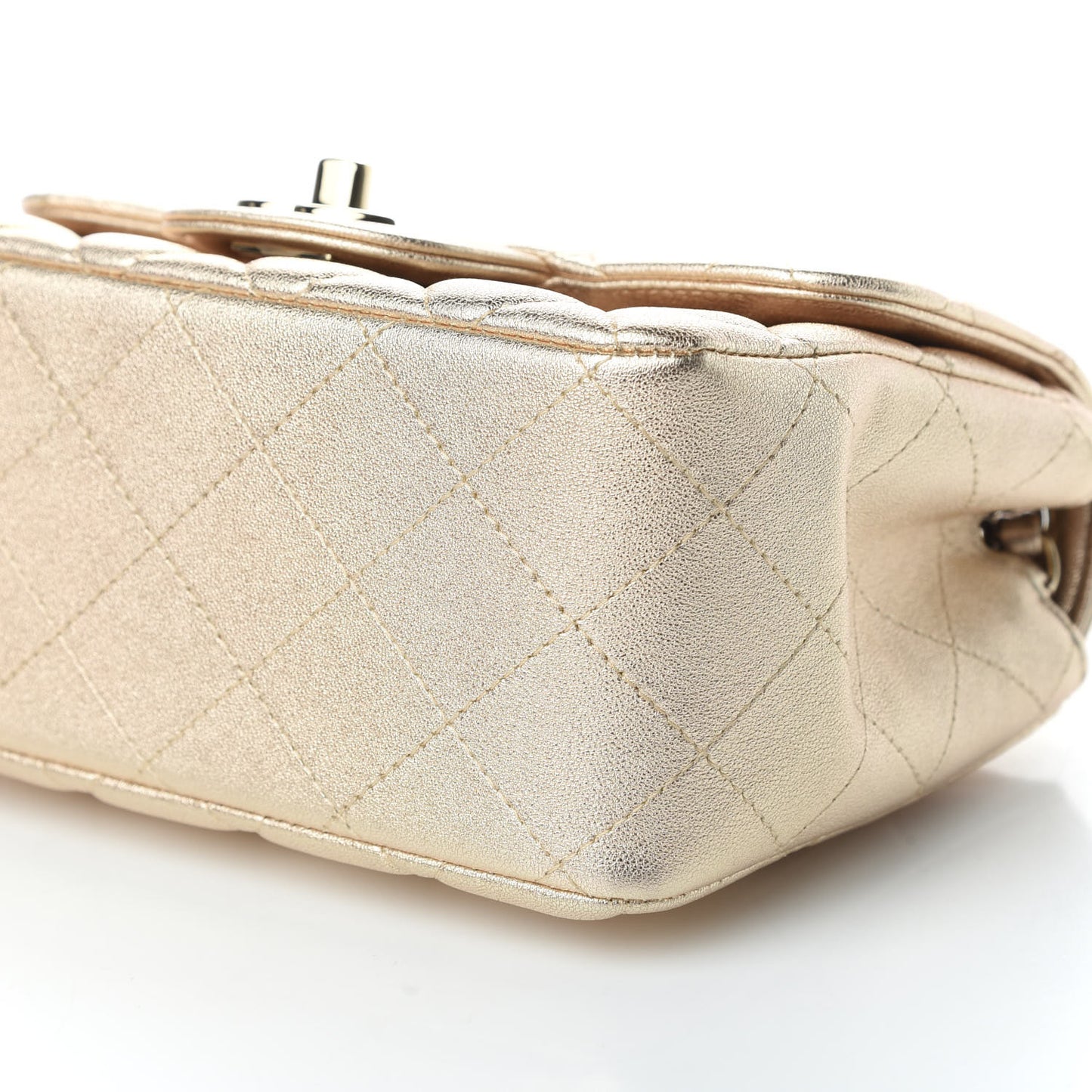 Metallic Lambskin Quilted Mini Square Flap Gold