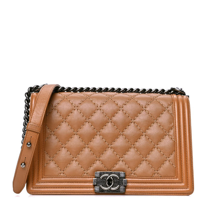 Chanel Calfskin Quilted Double Stitch New Medium Boy Flap Beige 1 of 5