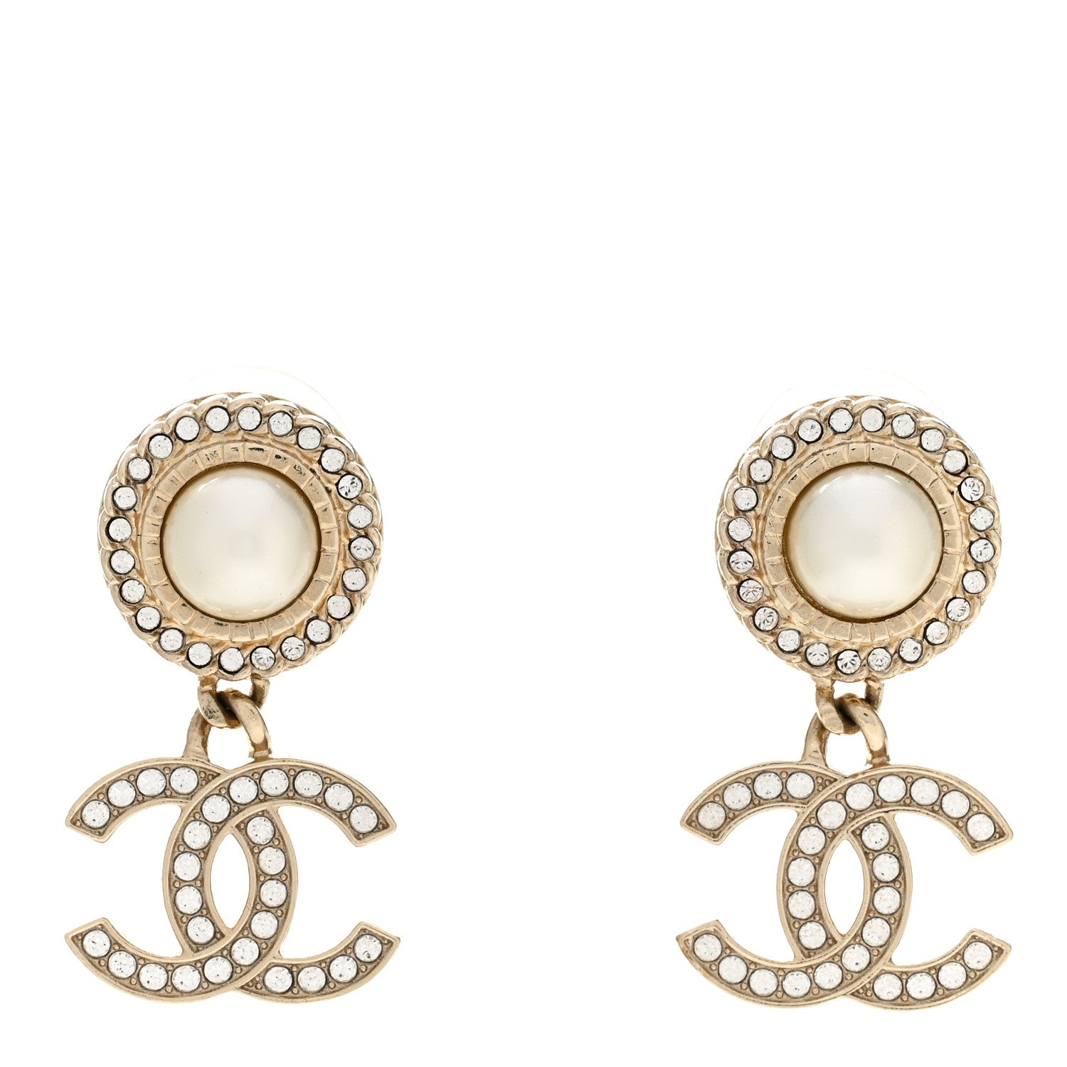 Chanel Crystal Pearl Bow-tiful CC Drop Earrings Gold 1 of 5