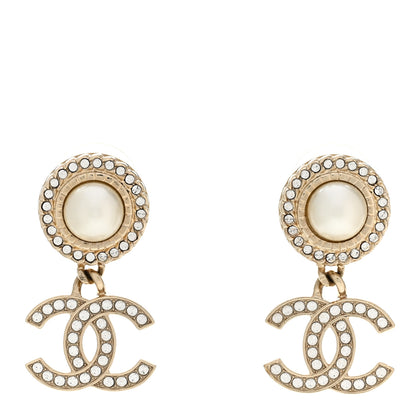 Chanel Crystal Pearl Bow-tiful CC Drop Earrings Gold 1 of 5