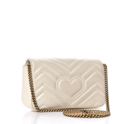 Gucci Calfskin Matelasse Super Mini GG Marmont Shoulder Bag White 3 of 15