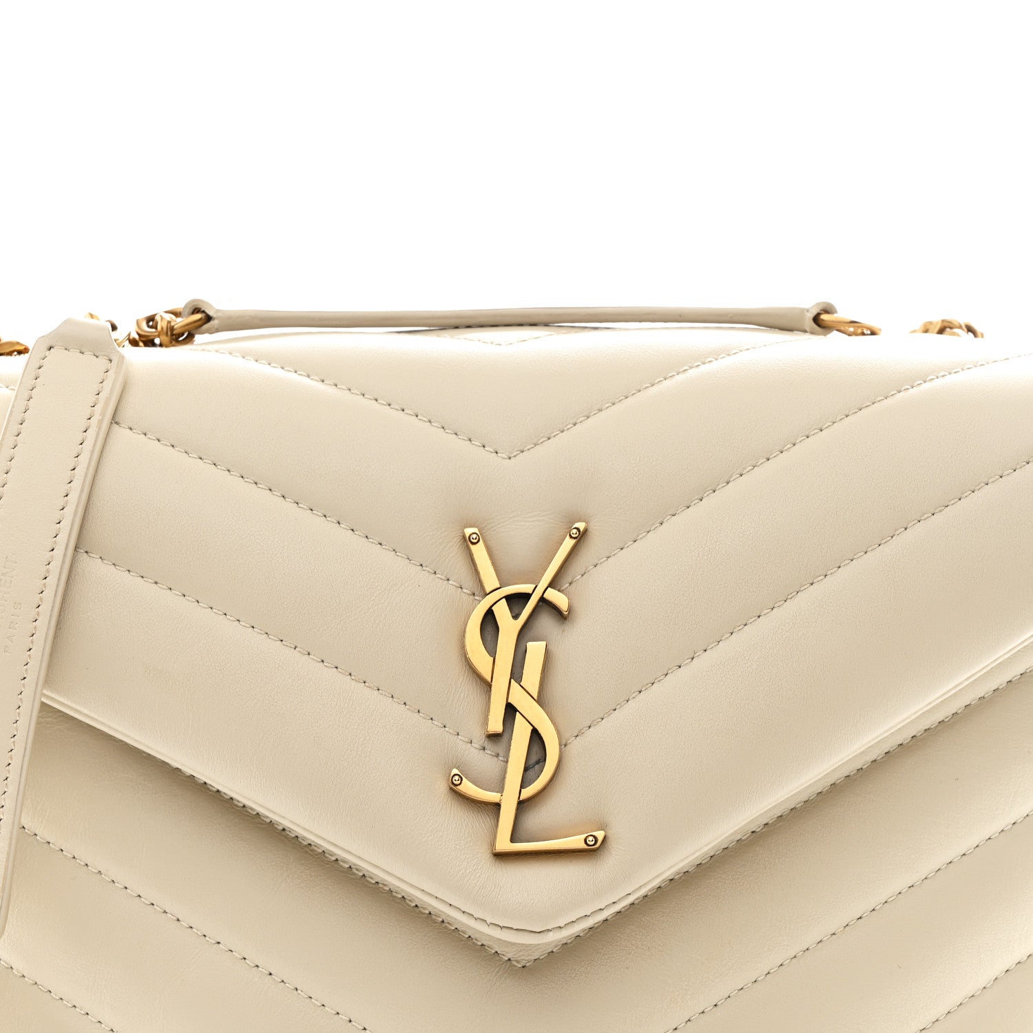 Saint Laurent Calfskin Y Quilted Monogram Small Loulou Chain Satchel Ivory 9 of 11