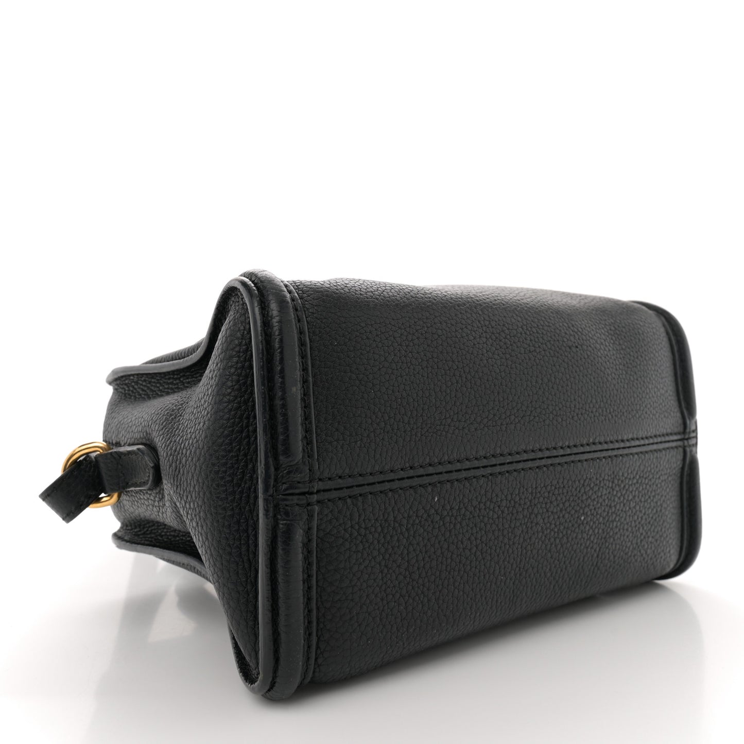 Pebbled Calfskin Mini Skull Padlock Zip Around Tote Black