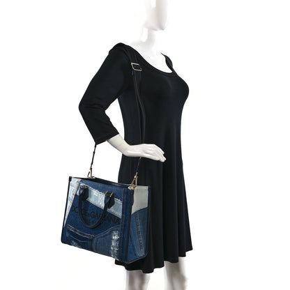 Dolce & Gabbana Calfskin Denim Patchwork Logo Shopper Tote Blue 2 of 9