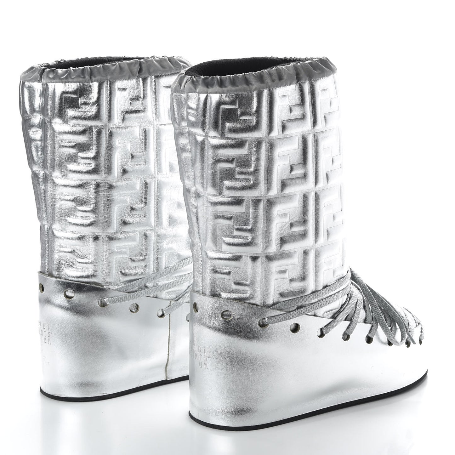 Laminated Nappa FF Embossed T-Rex Lace Up Ski Boots 40 Argento